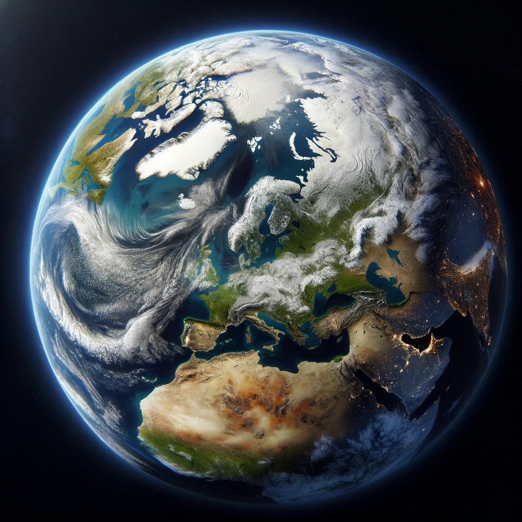 DALL·E 2024-03-17 16.19.10 - A detailed and accurate depiction of Earth's Northern Hemisphere from space. The image should highlight the diverse geography, including continents, o.webp
